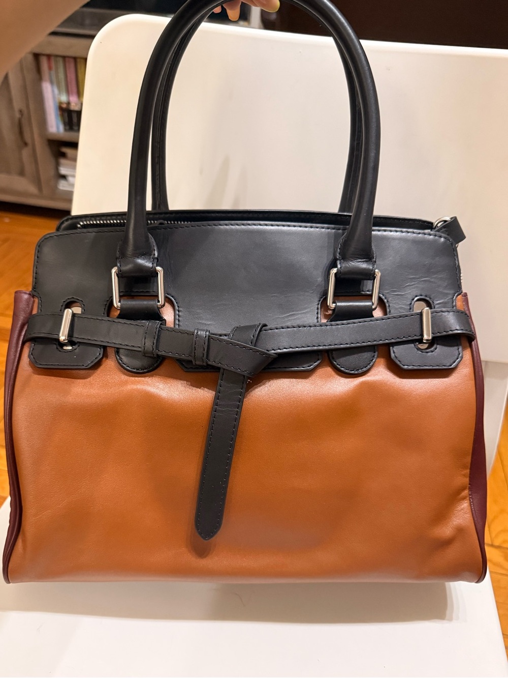 Charles Jourdan Black and Brown Leather Shoulder Bag